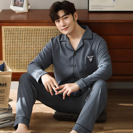 【质地柔软 100%纯棉】新款休闲睡衣男纯棉秋冬季长袖长裤翻领男款可外穿家居服套装 商品图6