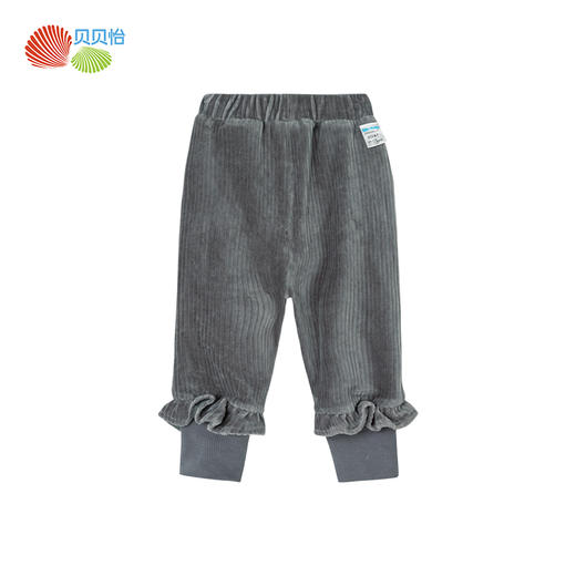 贝贝怡女童春秋冬甜美宝宝花边天鹅绒抽条长裤百搭裤子 商品图10