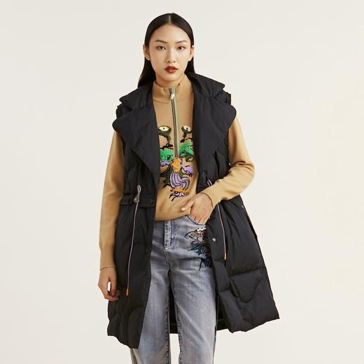 谜底2021冬新款抽绳收腰大口袋轻薄中长款羽绒服马甲女214MY2482 商品图0