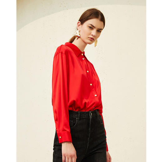 EITIE爱特爱21秋季新款时尚气质宽松压褶舒适显瘦百搭衬衫上衣女C2109802 商品图1