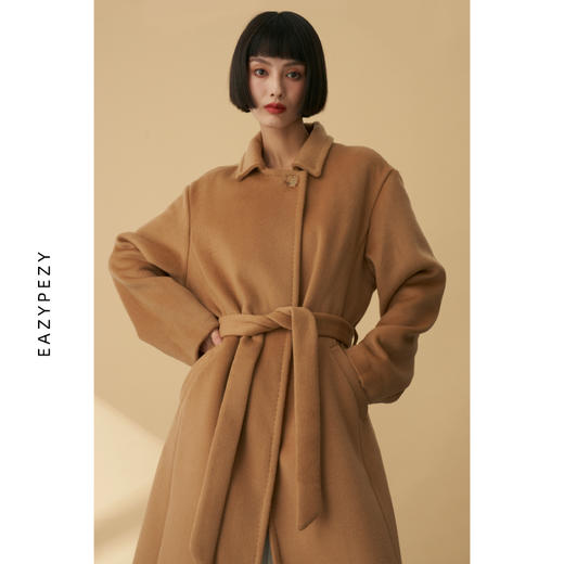 EAZYPEZY 小浴袍方领长款羊绒羊毛大衣 商品图0
