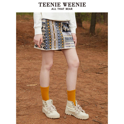 TeenieWeenie小熊提花半身裙高腰显瘦针织裙包臀裙短裙女秋冬新款TTWK214901T 商品图0