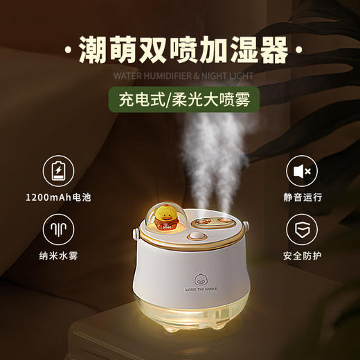 艾克家族潮萌双喷加湿器（带电款）IFJSQ04家用桌面USB补水仪创意无线便携夜灯可爱 商品图3