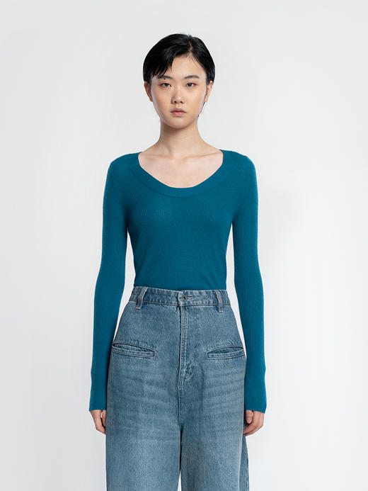 女士2021新款精纺阿拉善山羊绒圆领套头衫 商品图2