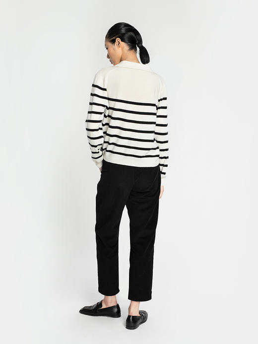 女士2021新款纯山羊绒条纹翻领套头衫 商品图2