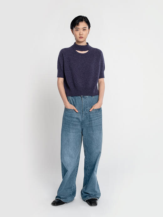 女士2021新款纯山羊绒半高圆领短袖套头衫 商品图1