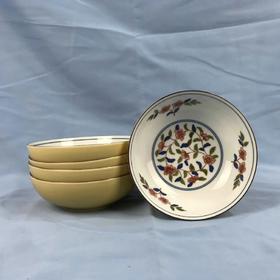 日本名瓷橘吉花草缠枝彩绘煮物钵 5枚装 原盒保留 实物见视频