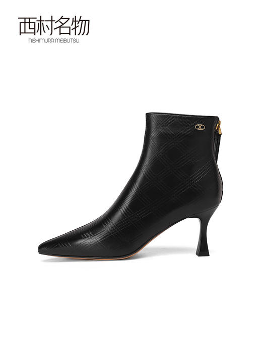 西村名物2021冬季新款白色高跟瘦瘦靴短靴女尖头细跟侧拉链T21DS45021 商品图1