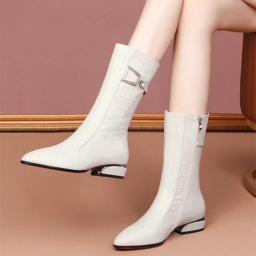 TZF-QQNXD211009秋冬款舒适软皮粗跟尖头马丁靴 商品图0