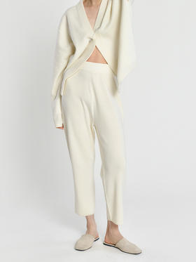 女士2021新款羊毛混纺高腰直筒针织长裤