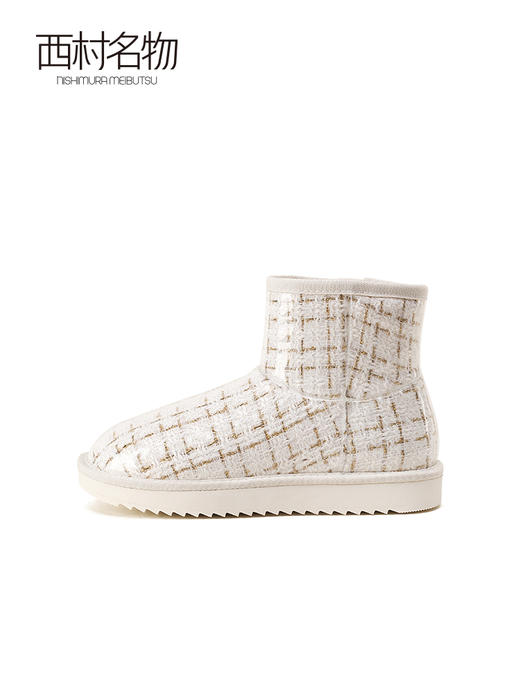 西村名物2021冬季新款网红白色雪地靴女亮面小香风加绒短靴T21DS45041 商品图2