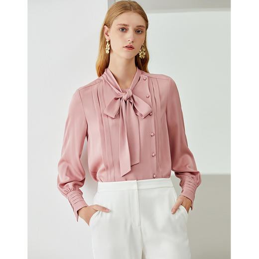 EITIE爱特爱秋款飘带修身显瘦纯色上衣雪纺衫女6709411 商品图3