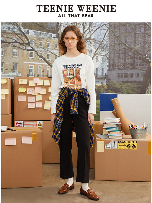 TeenieWeenie小熊松紧腰身宽松韩版直筒显瘦裤休闲裤长裤女秋冬款TTTC214905P 商品图0