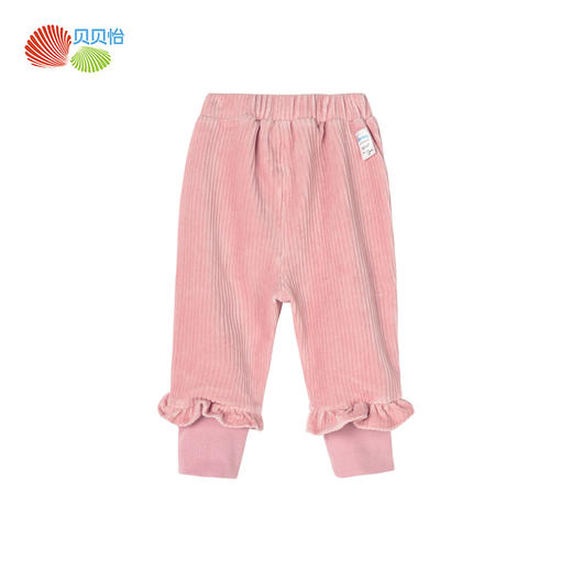 贝贝怡女童春秋冬甜美宝宝花边天鹅绒抽条长裤百搭裤子 商品图6