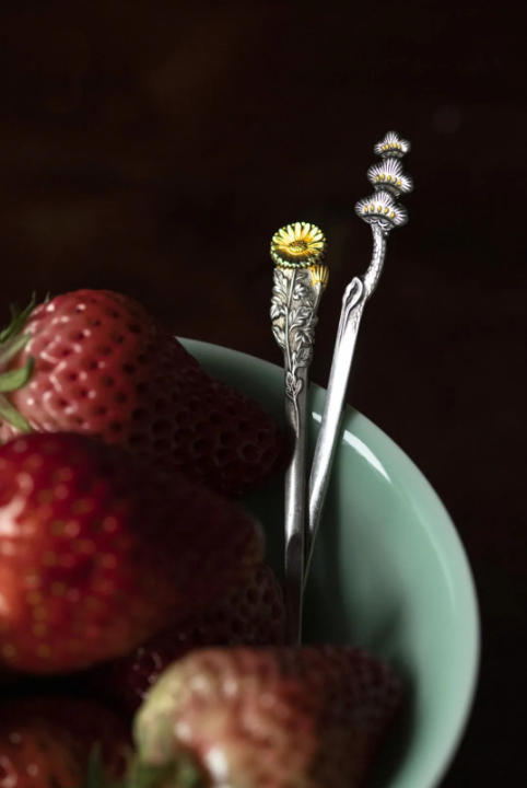 梅·松·菊 果叉（鎏金）