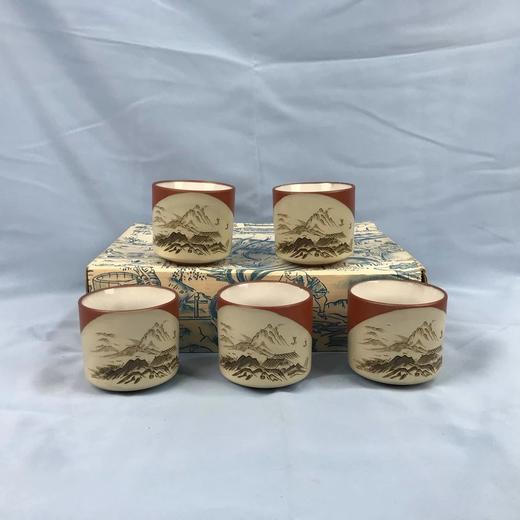 日本吉向烧吉向山庄作山水画茶杯 5枚装 原盒保留 实物见视频 商品图0