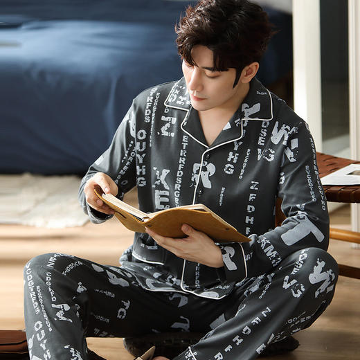 【质地柔软 100%纯棉】新款休闲睡衣男纯棉秋冬季长袖长裤翻领男款可外穿家居服套装 商品图4