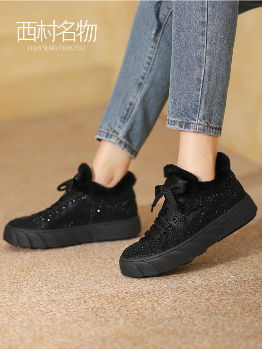 西村名物2021秋冬新款水钻休闲鞋blingbing亮晶晶厚底加绒鞋X21DS44671 商品图1