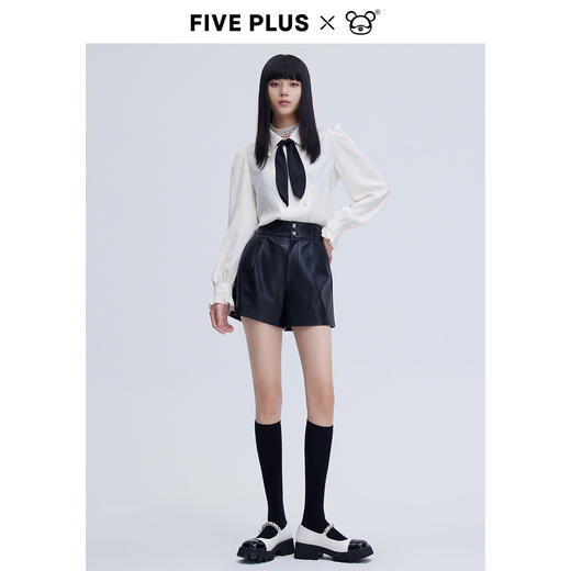 FIVE PLUS2021新款女冬装5+星际熊仿皮阔腿裤女高腰宽松短裤子潮2NN4060390 商品图2