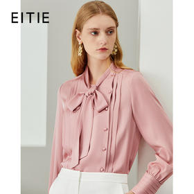 EITIE爱特爱秋款飘带修身显瘦纯色上衣雪纺衫女6709411