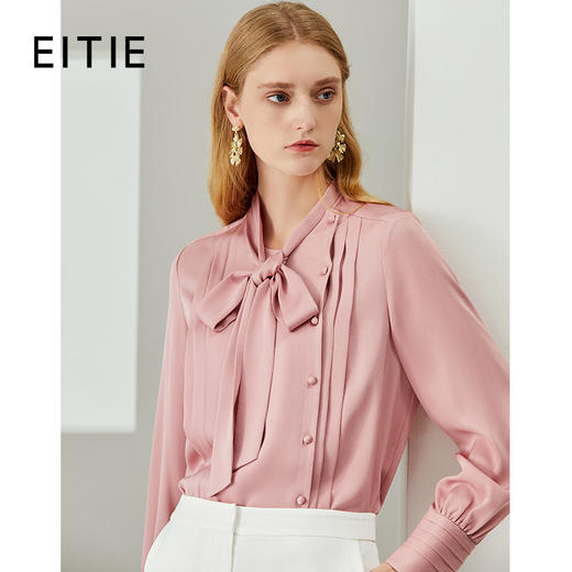 EITIE爱特爱秋款飘带修身显瘦纯色上衣雪纺衫女6709411 商品图0