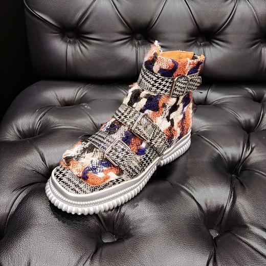 LFGJ 4843 秋冬针织拼接漆面高帮女鞋 商品图0