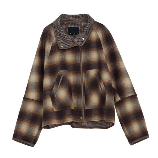 MIIDII谜底2021冬新款复古格纹宽松短款呢子外套女214MW2413 商品图4
