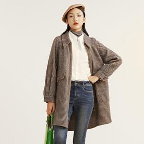 MIIDII谜底2021冬新款复古粗花呢中长款羊毛呢大衣女214MD2467