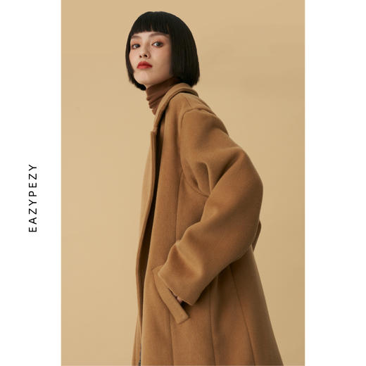 EAZYPEZY 小浴袍方领长款羊绒羊毛大衣 商品图1