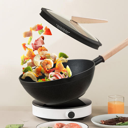 悦味元木炒锅鸟嘴锅炒锅不粘锅煎锅少油烟多功能家用炒菜锅电磁炉燃气适用 商品图0