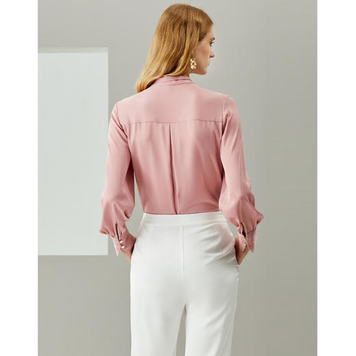 EITIE爱特爱秋款飘带修身显瘦纯色上衣雪纺衫女6709411 商品图5