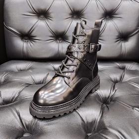 LFGJ 9214 秋冬新款系带真皮中跟马丁靴