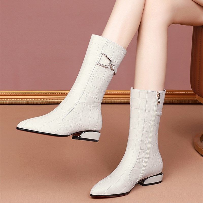 TZW-秋冬款舒适软皮粗跟尖头马丁靴