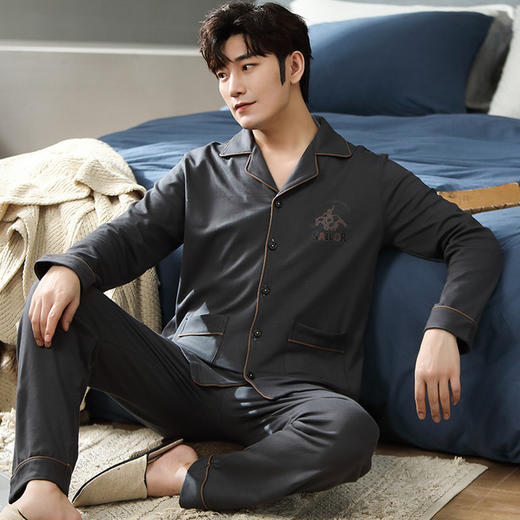 【质地柔软 100%纯棉】新款休闲睡衣男纯棉秋冬季长袖长裤翻领男款可外穿家居服套装 商品图12