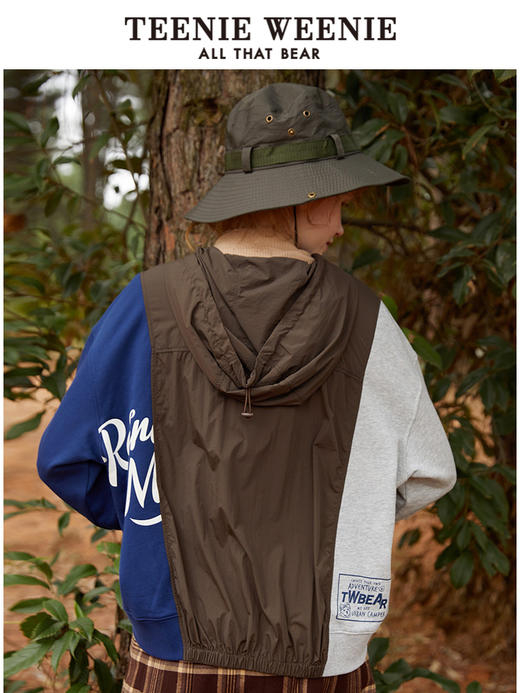 TeenieWeenie小熊撞色拼接连帽套头卫衣工装风宽松韩版显瘦女秋冬TTMW214903T 商品图3