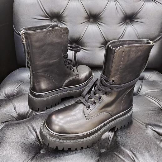 LFGJ 6129  秋冬款系带真皮中跟小短靴 商品图4