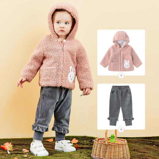 贝贝怡女童春秋冬甜美宝宝花边天鹅绒抽条长裤百搭裤子 商品图1