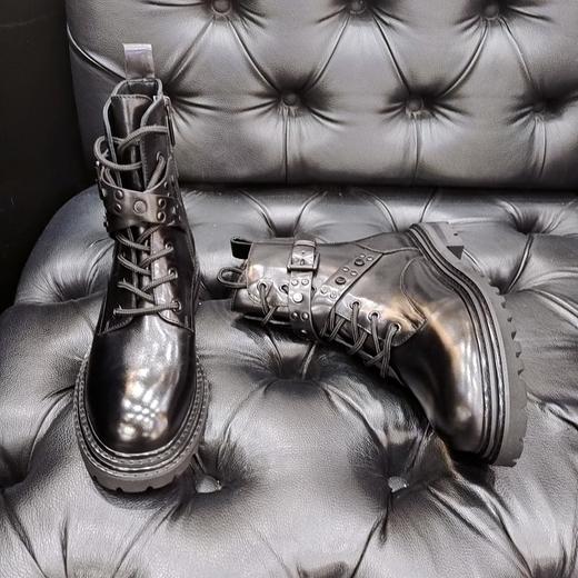 LFGJ 9214 秋冬新款系带真皮中跟马丁靴 商品图3