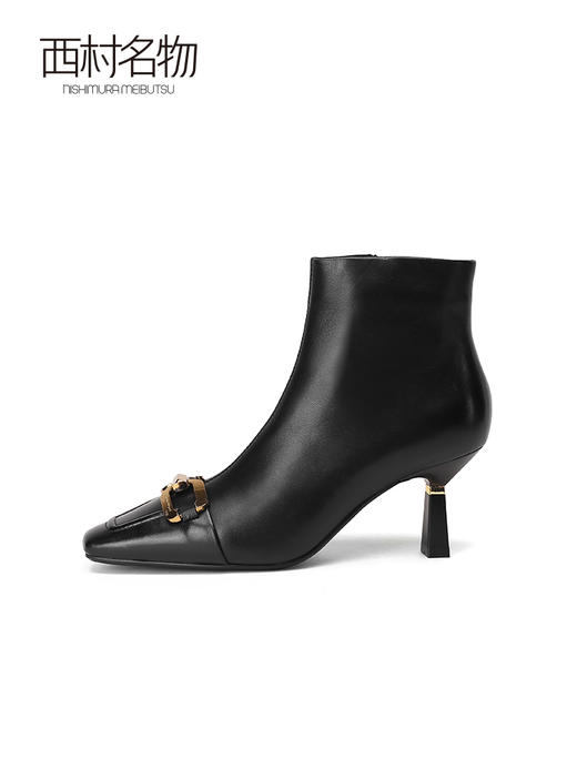 西村名物2021冬季新款方头短靴*雅及踝靴侧拉链细高跟靴T21DS44981 商品图1