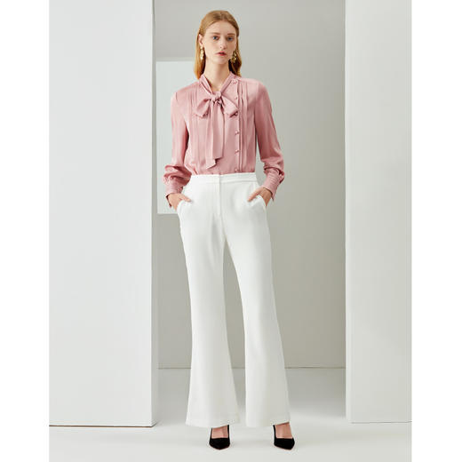 EITIE爱特爱秋款飘带修身显瘦纯色上衣雪纺衫女6709411 商品图1