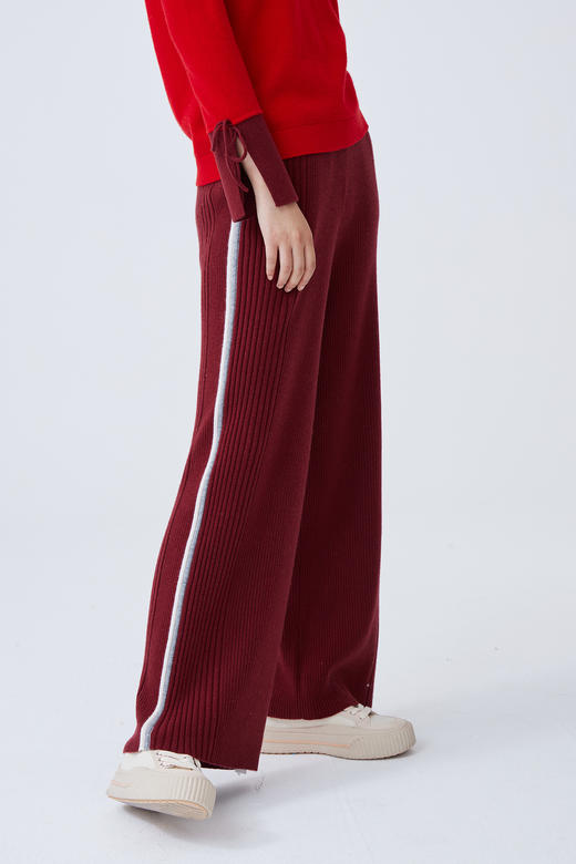 羊绒抽条针织直筒女裤 SJF93K114N 商品图5