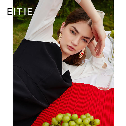 EITIE爱特爱新款时尚气质V领收腰撞色A版显瘦连衣裙C2107818 商品图0