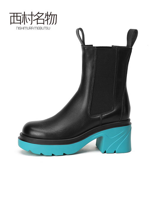 西村名物2021秋冬新款商场同款时装烟囱英伦风粗跟切尔西靴T21DS45121 商品图1