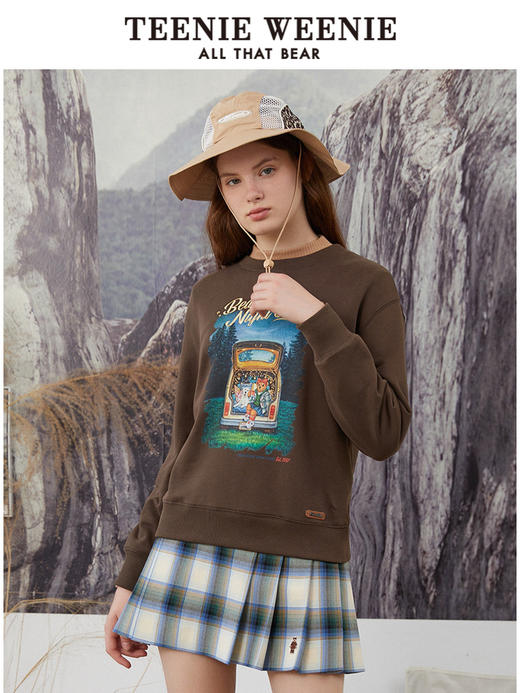 TeenieWeenie小熊圆领套头印花卫衣女宽松摩卡棕显瘦短款上衣秋冬TTMA214901T 商品图2