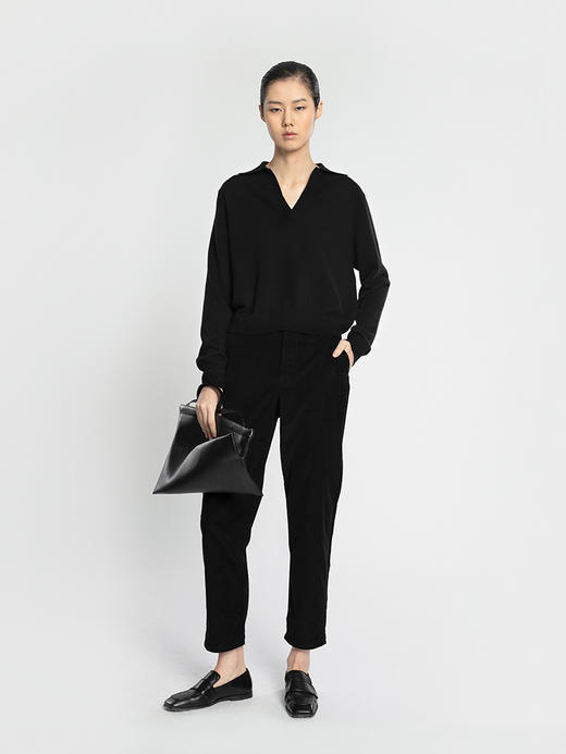 女士2021新款纯山羊绒条纹翻领套头衫 商品图3