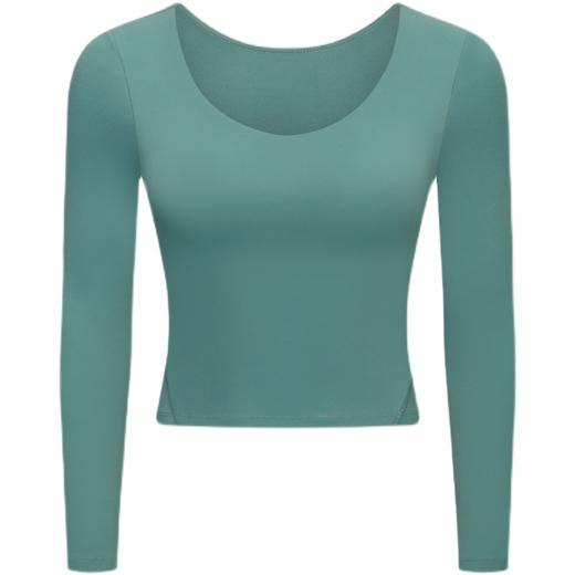 【裸感】V领显瘦紧身瑜伽服带胸垫长袖弹力运动上衣速干t恤 商品图4