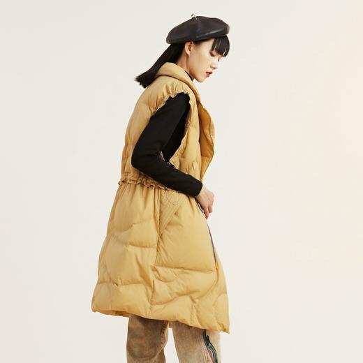 谜底2021冬新款抽绳收腰大口袋轻薄中长款羽绒服马甲女214MY2482 商品图1