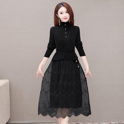 WE-ZM-BA520 时尚两件套装连衣裙女2021秋新款修身貂绒背心长袖针织毛衣打底裙 商品图1