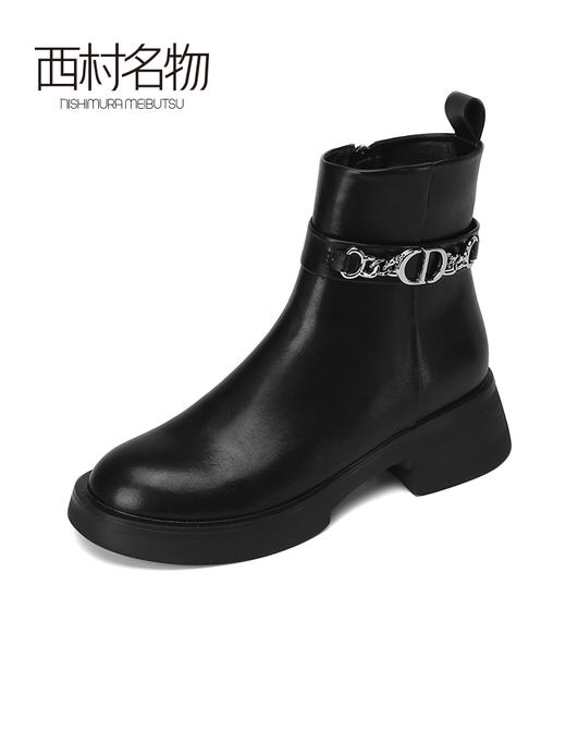 西村名物2021秋冬新款靴子粗高跟英伦百搭皮靴短靴切尔西靴T21DS45241 商品图2