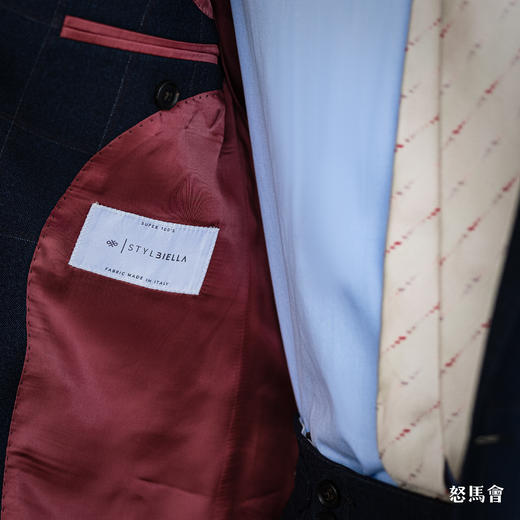 Stylbiella Knight  澳洲美丽诺羊毛360克高克重藏蓝色窗格纹全麻衬套装 商品图8